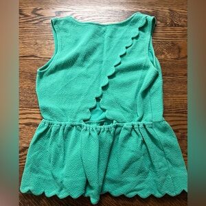 Anthropologie Green Scalloped Sleeveless Top